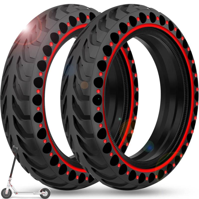 BANGTING 2 PCS 8 1/2 x2 E Scooter Solid Reifen, 8,5 Zoll Vollgummireifen, 50/75-6.1 Ersatzreifen für Xiaomi Pro 2 / M365 / M365 Pro / 1S / 3/3 Lite/Essential (Rot, Keine Werkzeuge) von BANGTING