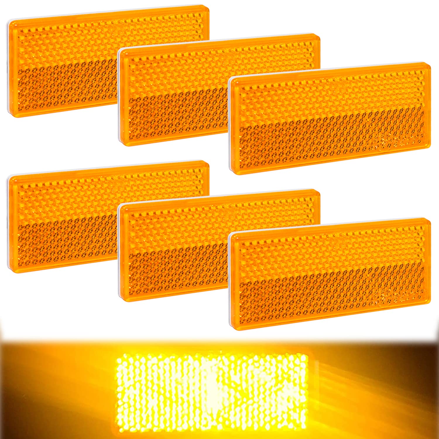 Reflektoren Selbstklebend Rückstrahler Katzenauge Reflektor Selbstklebend Katzenauge Reflektor für Torpfosten Zäune LKW RV Wohnwagen (Orange Rechteckig) von BANTI