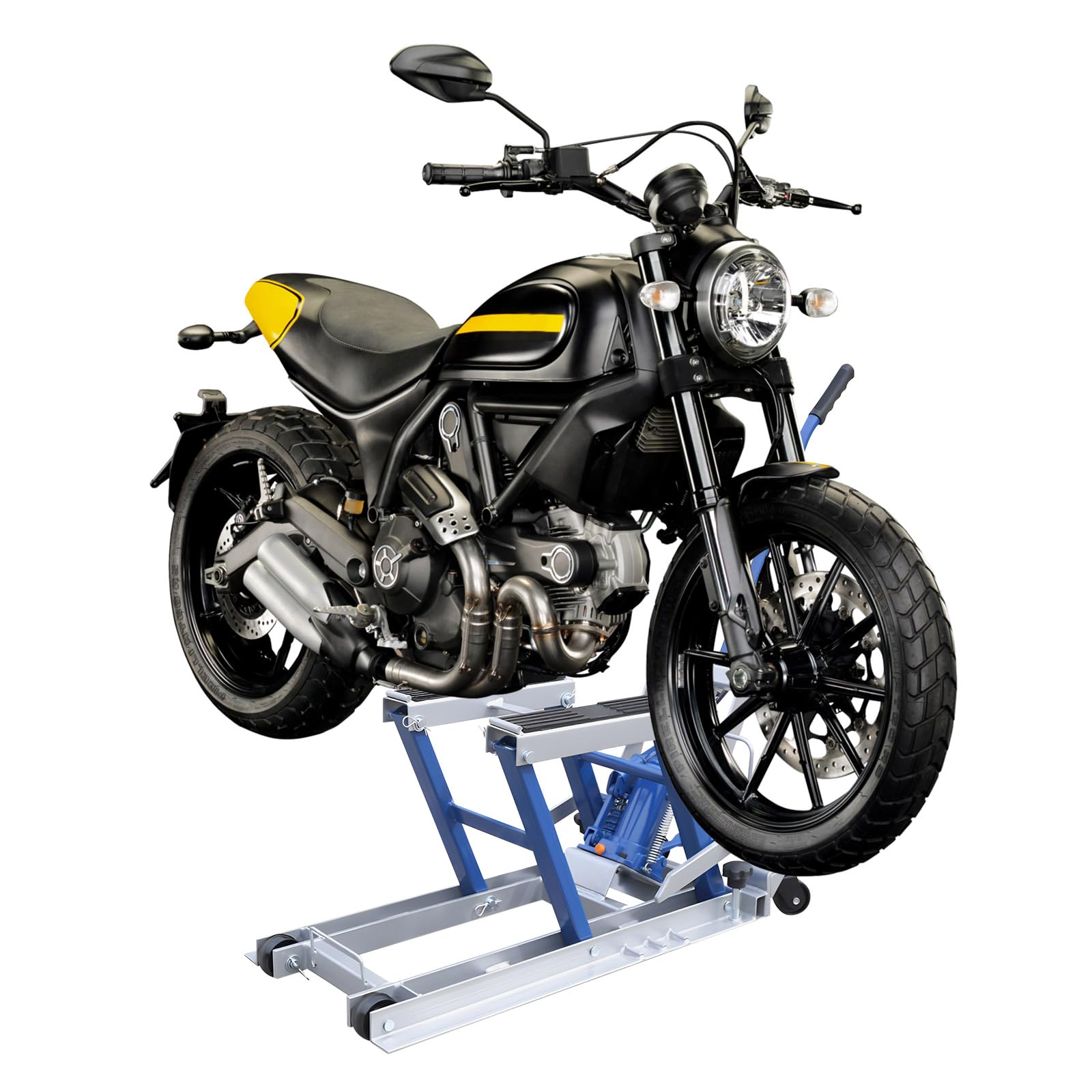 BAOCHADA Hydraulischer Motorradheber 680 kg Belastbar Motorrad Heber Motorradhebebühne Montagebock Motorrad, Motorradlift mit 4 salräder für Motoständer in Garage & Außenbereichen (Blau) von BAOCHADA