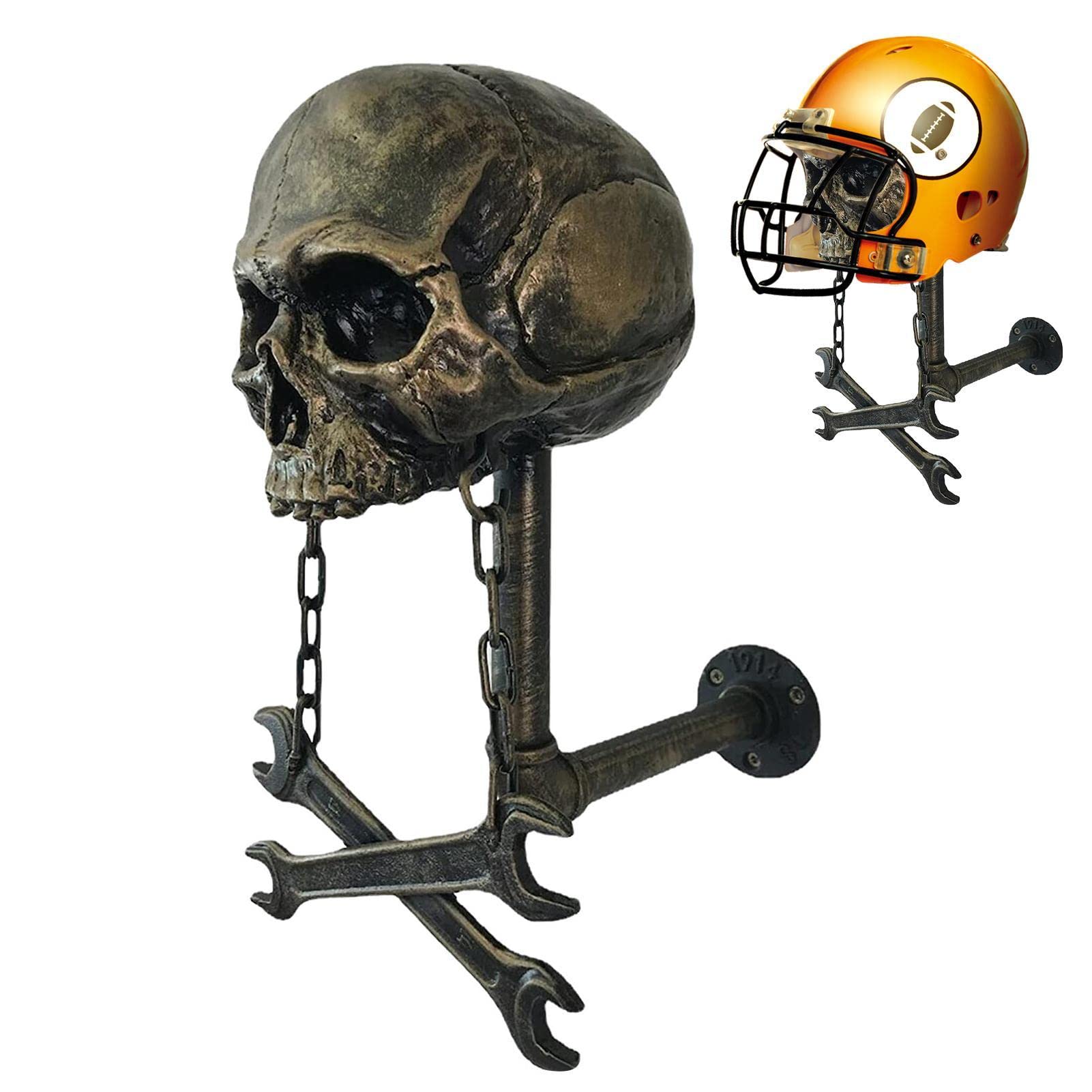 BAOK Totenkopf Helm Display | Skull Motorradhelmhalter Wandhalterung | Resin Crafts Motorradhelm-Halterung, Wandhalterung für Helme, Halter für Rugby- und Baseball-Helme von BAOK