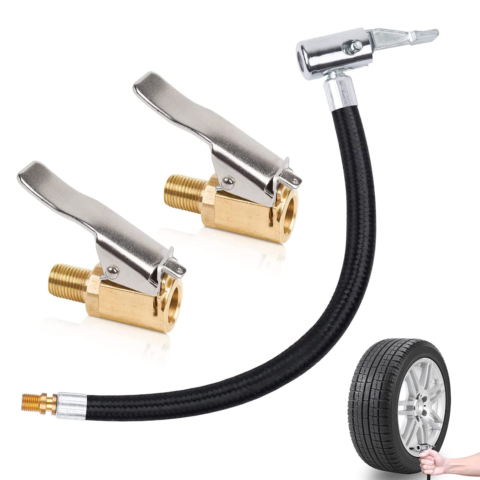 BAOSROY Ventilverlängerung,Ventilverlängerung Set,10cm Autoventil Adapter mit 2 Hebelstecker Reifenfüller Schlauch Tire Kompressor Verlängerung Ventilsteckerfür Auto Fahrrad Motorrad von BAOSROY