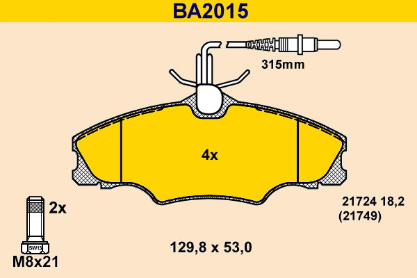 Bremsbelagsatz, Scheibenbremse Vorderachse Barum BA2015 von BARUM