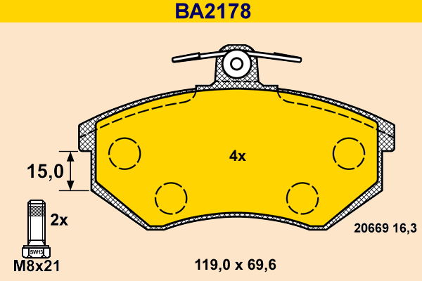Bremsbelagsatz, Scheibenbremse Vorderachse Barum BA2178 von BARUM