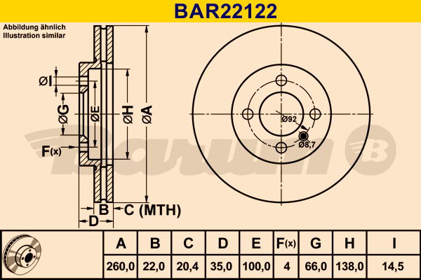 Bremsscheibe Vorderachse Barum BAR22122 von BARUM