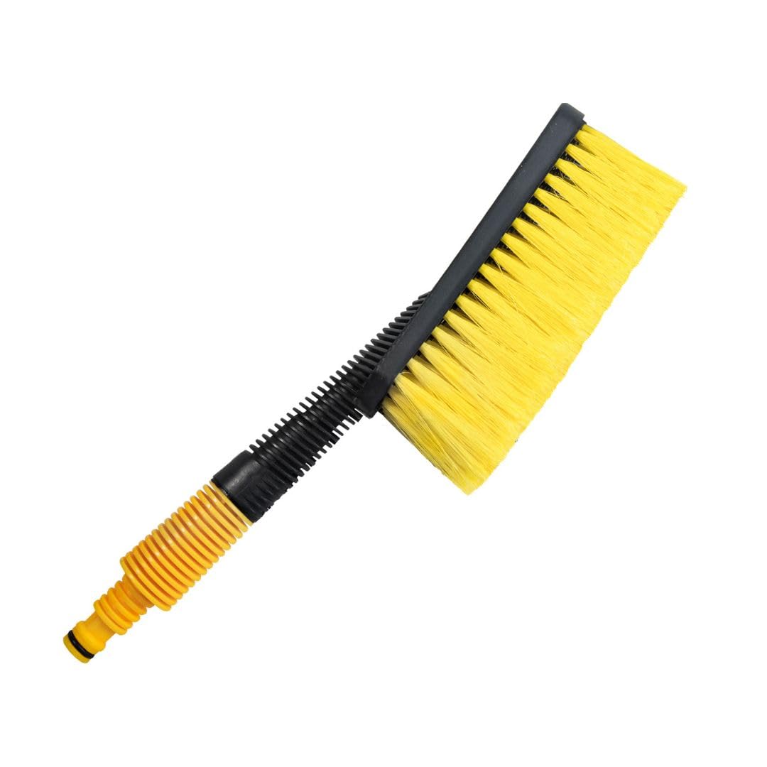 BAS Auto Waschbürste - Wasser bürste mit Schlauchanschluss - Autowaschbürste mit Wasseranschluss - Weiche und zarte Borsten - Ideal für Auto, Wohnmobil, SUV & Scheibenreinigung - Länge: 34 cm (gelb) von BAS