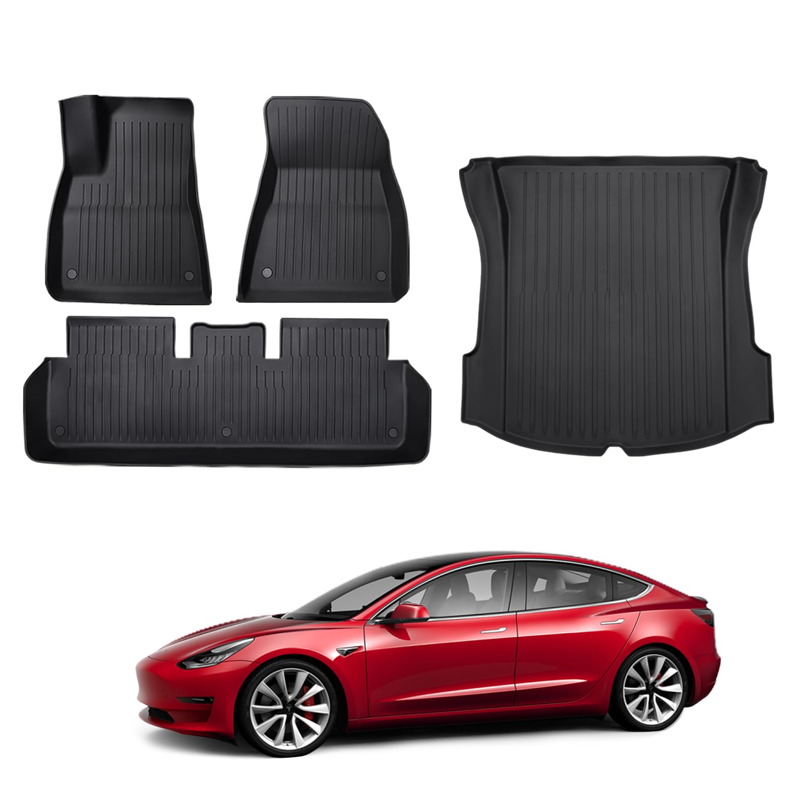BASENOR 2023 2022 2021 Tesla Model 3 Fußmatten Allwetter-Bodenmatten aus TPE und Kofferraummatten Set Kofferraumwanne für das Innenzubehör des Model 3 von BASENOR