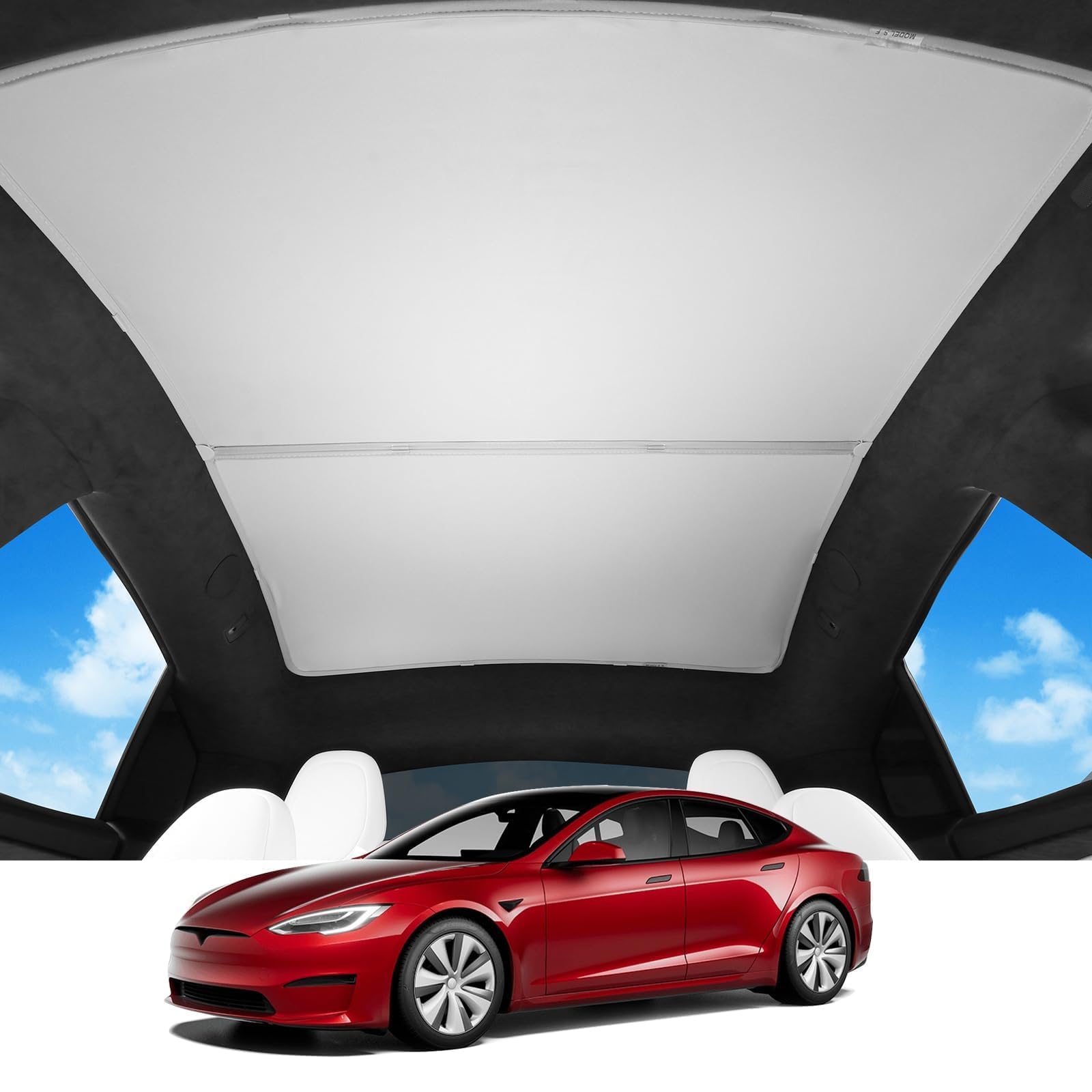 BASENOR Tesla Model S 2022-2025 Sonnenschutz, Kariertes Glasdach, UV-Schutz, Faltbares Sonnendach, Wärmeisolierung, Geteilter Typ, Verbessertes Design von BASENOR