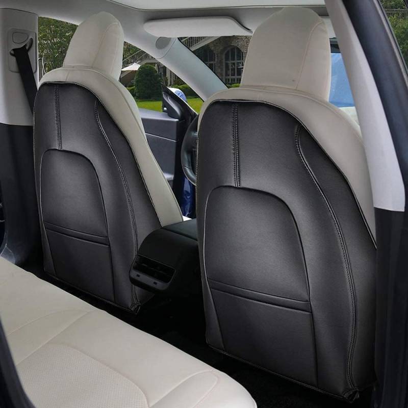BASENOR 2024 2025 Upgrade Tesla Model 3 Y S X Rücksitze Trittschutz Rücksitz Trittmatten für Kinder Extra Organizer Pocket Resistant Wasserdicht Kratzfest Resistance Protection 2er-Set Schwarz von BASENOR