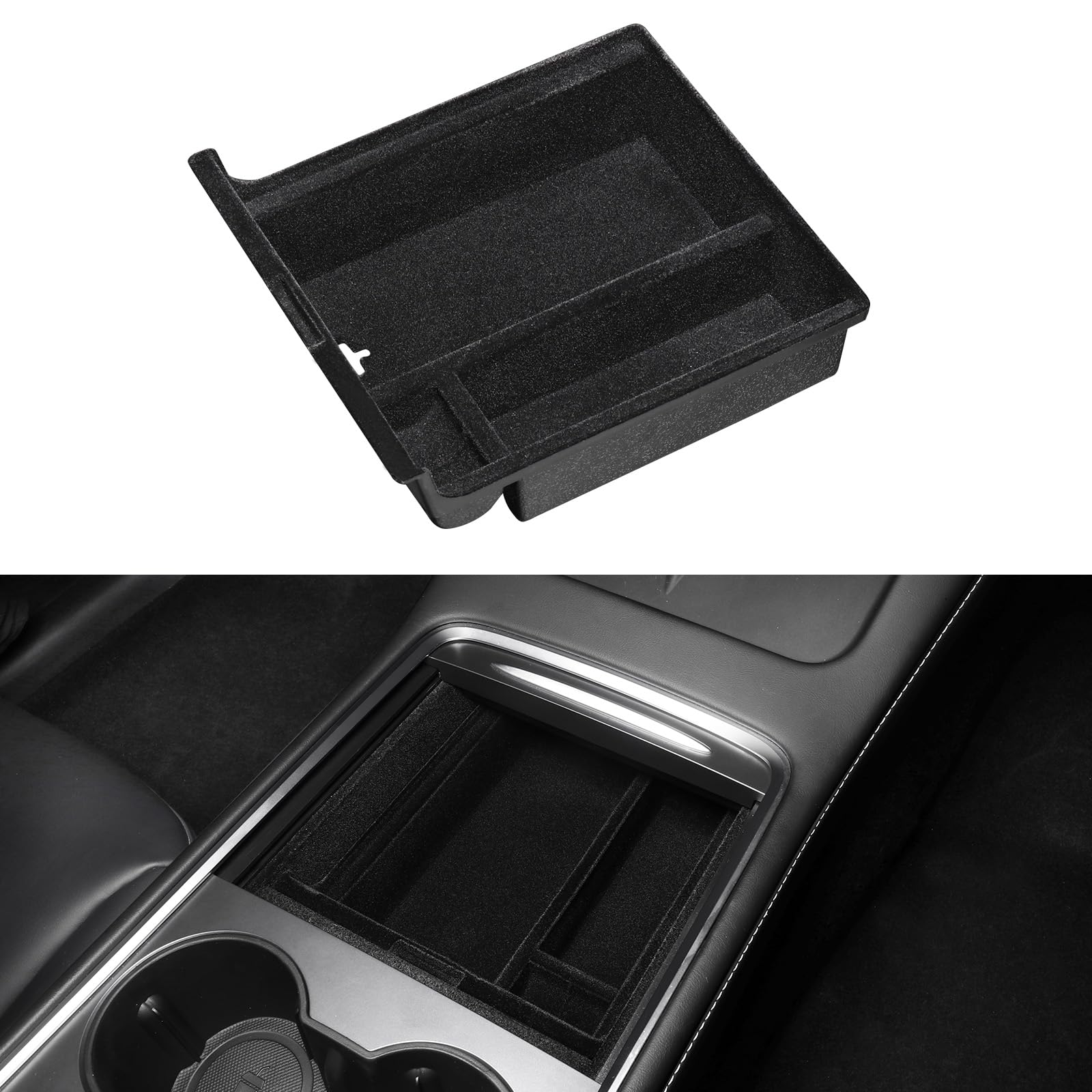 BASENOR 2024 2025 Upgraded Tesla Model Y Model 3 Mittelkonsolen-Organizer mit Münzgeldbörse und Sonnenbrillenhalter für 2021-2023 Model 3 2021-2024 Model Y(Passt nicht für 2024 Model 3) von BASENOR