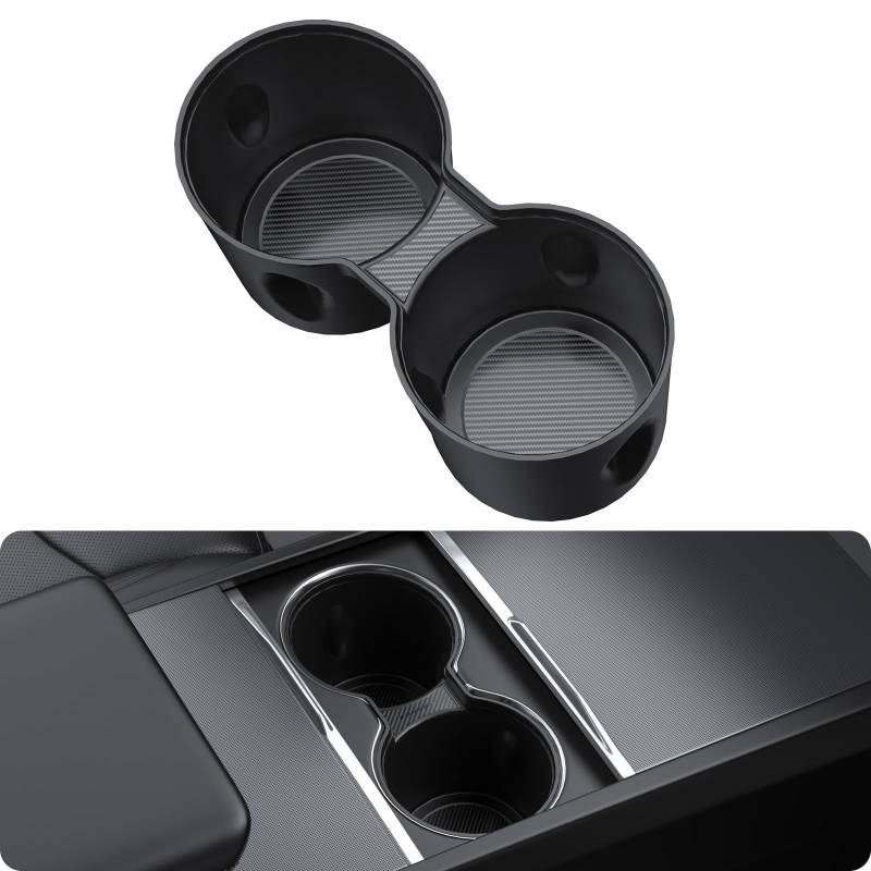 BASENOR Center Console Cup Halter Insert [Carbon Edition] [Fit Trenta Cups] für Tesla Modell 3 Highland 2024 2025 Tesla Model Y 2025 Refresh (Juniper), Tesla Refresh Innenausstattung Zubehör von BASENOR