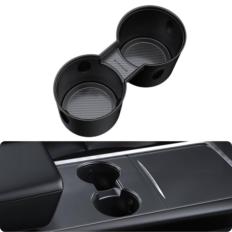 BASENOR 2025 Neueste Center Console Cup Halter Einsatz [Carbon Edition] [Fit Trenta Tassen] für 2021-2024 Tesla Modell Y Modell 3 [Nicht kompatibel mit Modell 3 2024 Highland] von BASENOR