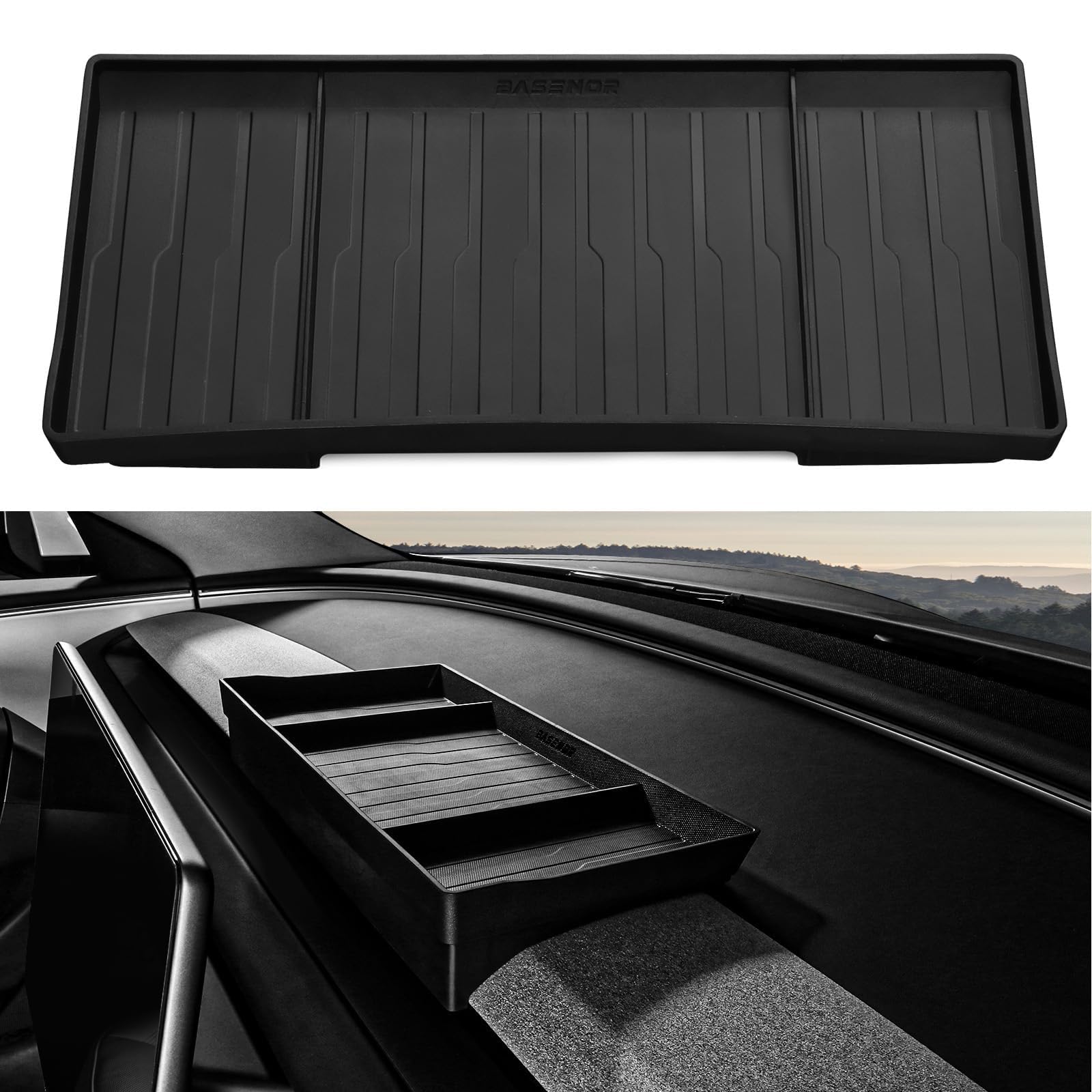 BASENOR Mittelkonsole hinter Bildschirmspeicher für 2024 2025 Tesla Modell 3(Hochland) Model Y 2025 Refresh (Juniper), Dashboard Versteckte Organizer Fach, rutschfeste Sonnenbrille Tissue von BASENOR