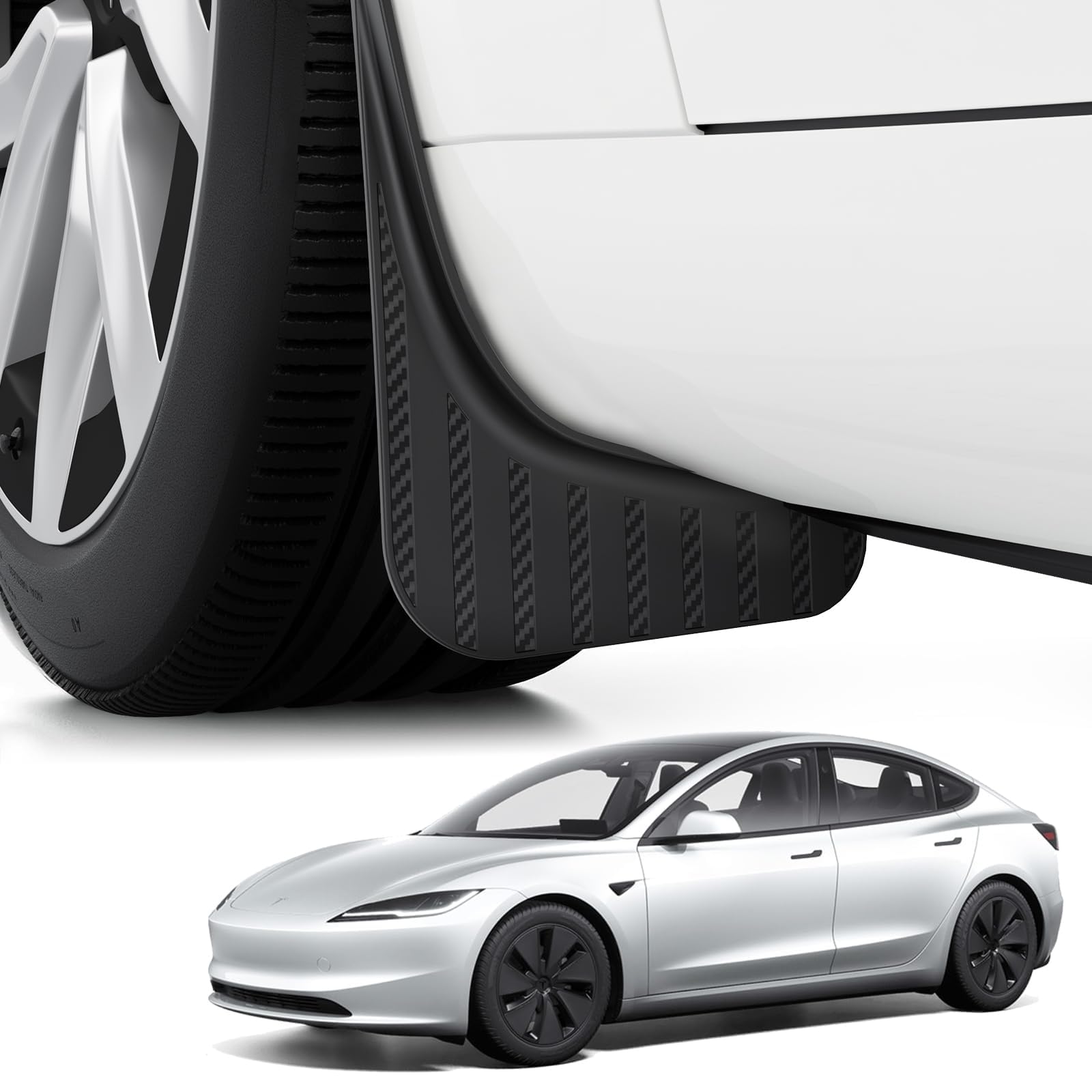 BASENOR 2024 2025 Tesla Modell 3 Highland Schlammklappen Spritzschutz [Kein Bohren Kein Band] [10x Stärker] Allwetter Reifenschutz Schlammklappen für Modell 3 2024 Außenzubehör von BASENOR