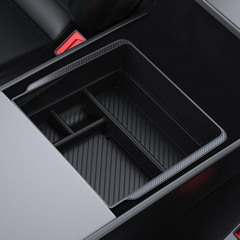BASENOR Armlehne Konsole Organizer (Carbon Edition) für Tesla Modell 3 Highland 2024 2025 Model Y 2025 Refresh (Juniper), Armlehne Aufbewahrungsbox Tesla Refresh Innenzubehör von BASENOR