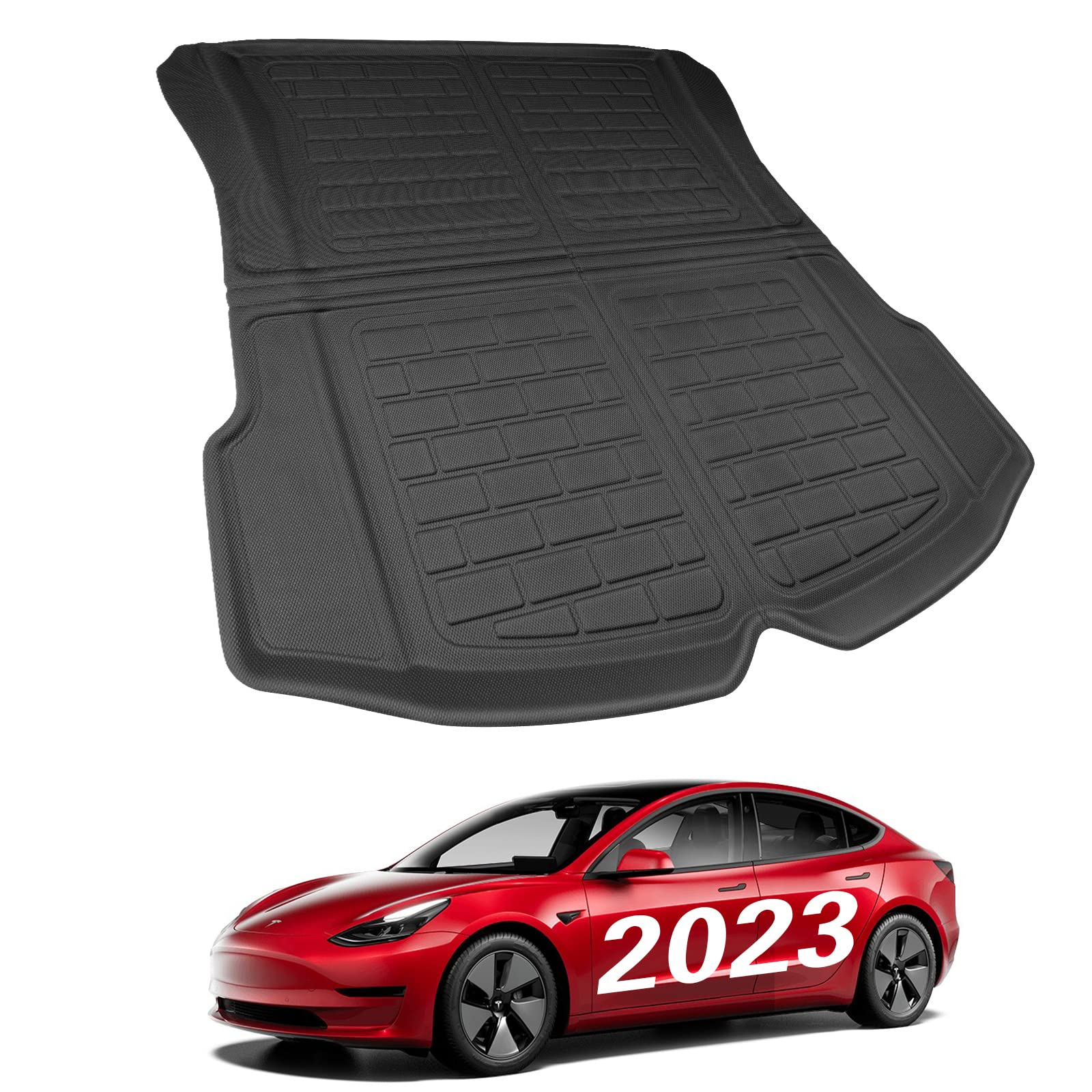 BASENOR Tesla Model 3 Kofferraum Gummimatte Heckkofferraummatte 3D Allwetter-Kofferraummatt Fracht Liner Hintere Kofferraummatte Bodenmatte Model 3 2023 2022 2021 2020 2019 von BASENOR
