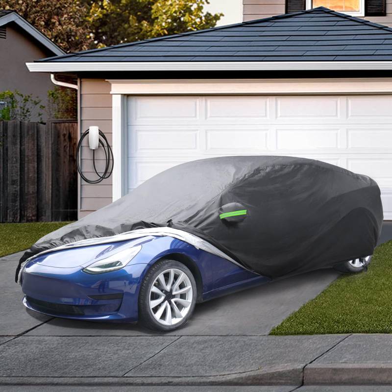 BASENOR Tesla Model 3 Autoabdeckung Allwetter-UV-Schutz Vollständige Außenaccessoires mit Ladeanschlussöffnung & Belüftetem Gitter für Model 3 2017-2023 von BASENOR