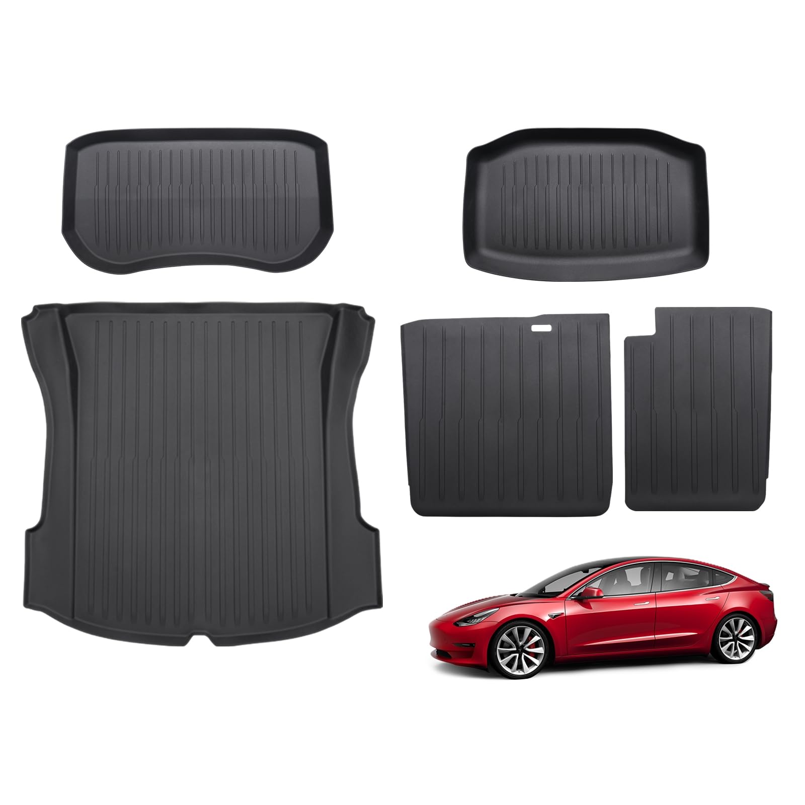 BASENOR Tesla Model 3 Fußmatten Set Allwetter wasserdichte Bodenmatte Abnehmbare Anti Rutsch Teppich Innenfutter Vorne Hinten Laderaum-Liner Model 3 Zubehör 2019-2023 (5 Stück) von BASENOR