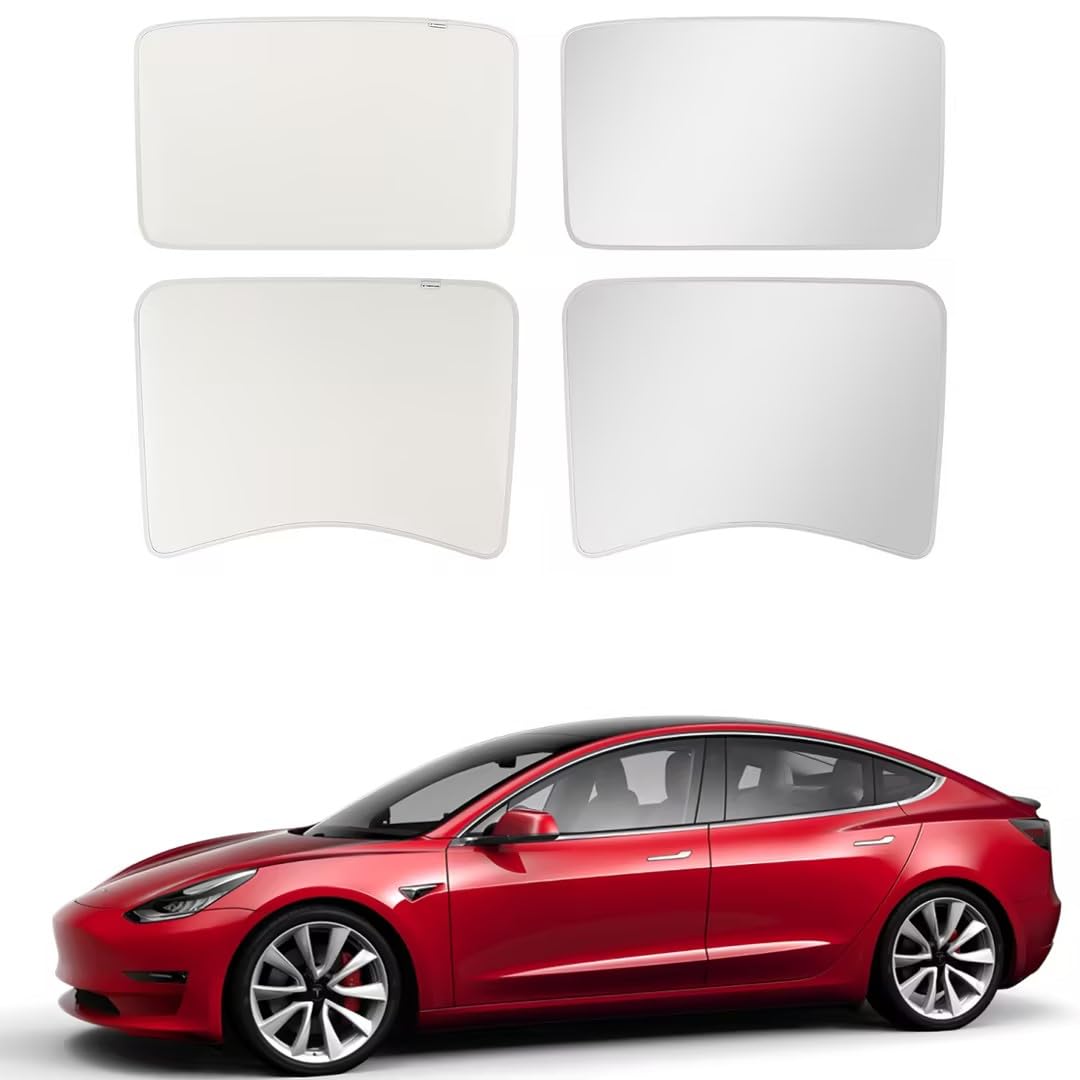 BASENOR Tesla Model 3 Glasdach Sonnenschutz für Front Heckscheibe mit Skylight Reflexabdeckungen 4 Stück 2019 2020 Model 3 Grau von BASENOR