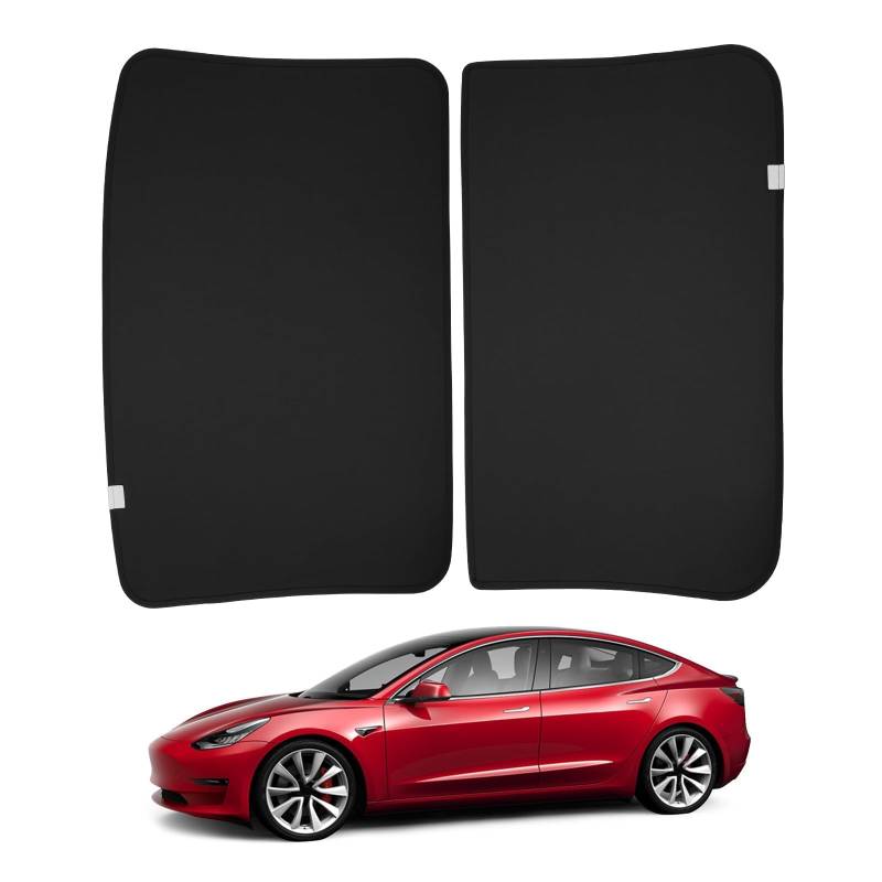 BASENOR Tesla Model 3 Sunshade Front & Rear Glass Roof Sun Shades mit Skylight Reflective Covers für 2017-2020 Model 3 Interieur Zubehör Schwarz von BASENOR