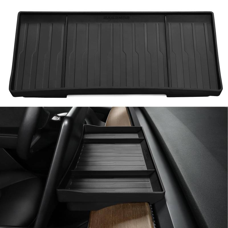 BASENOR Tesla Model 3 Model Y Mittelkonsolen Organizer hinter dem Bildschirm, Aufbewahrungsbox Armaturenbrett Verstecktes Tablett Rutschfester Sonnenbrillenhalter Innenausstattung 2025 von BASENOR