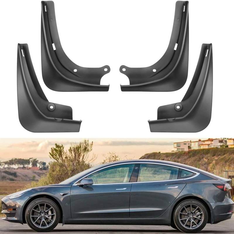BASENOR 2019-2023 Tesla Model 3 Schmutzfänger Spritzschutz Kotflügel Kein Bohren Kein Klebeband Schmutzfänger Allwetterschutz Kotflügel für Model 3 Außenzubehör (4er Set) von BASENOR