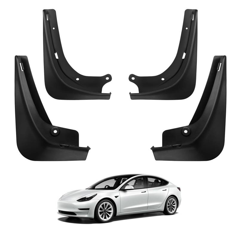 BASENOR Tesla Model 3 Schmutzfänger Schlamm Klappen Spritzschutz (4 Stück) Keine Notwendigkeit zum Löcher Bohren Gen 2 aufgerüstet 2022 2021 2020 2019 von BASENOR