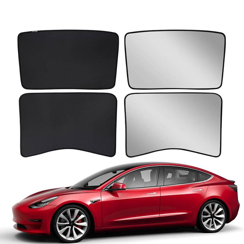 BASENOR Tesla Model 3 Sonnenschutz vorne und hinten, Glasdach-Sonnenschutz mit reflektierenden Oberlichtabdeckungen 4er-Set 2023 2022 2021 Model 3 von BASENOR