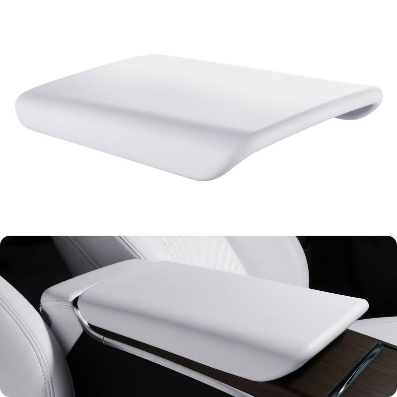BASENOR Tesla Model S Model X Mittelkonsolenabdeckung TPE Armlehnenbezug Anti-Rutsch-Schutz Armlehne 2021-2025 Tesla Innenzubehör Weiß von BASENOR