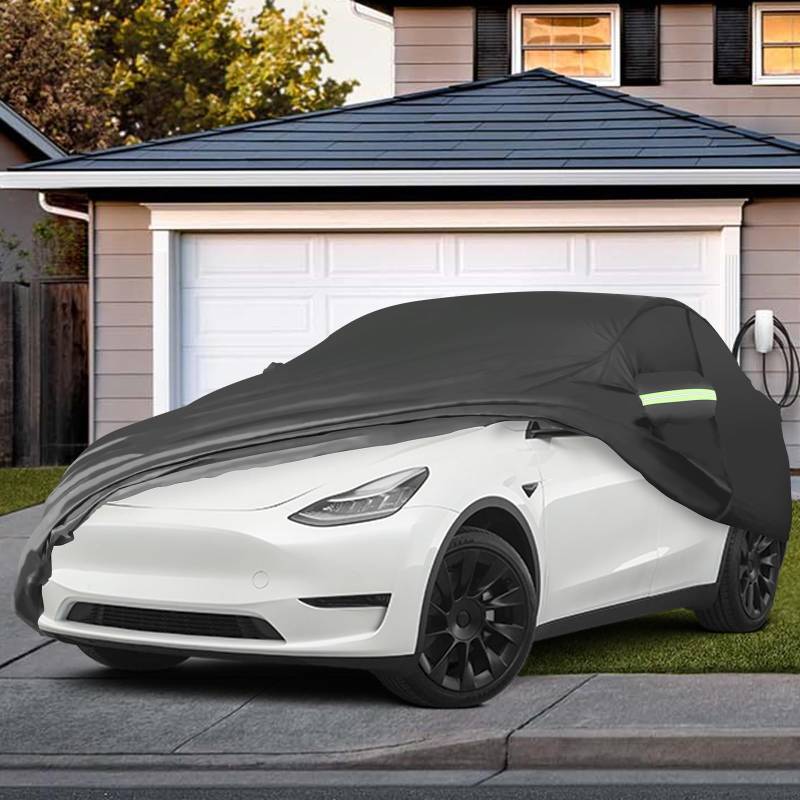BASENOR Tesla Model Y Autoabdeckung Allwetter-UV-Schutz Volles Außenzubehör mit Ladeanschlussöffnung & belüftetem Netz für Model Y 2024 2023 2022 2021 Gen 2 Schnee von BASENOR
