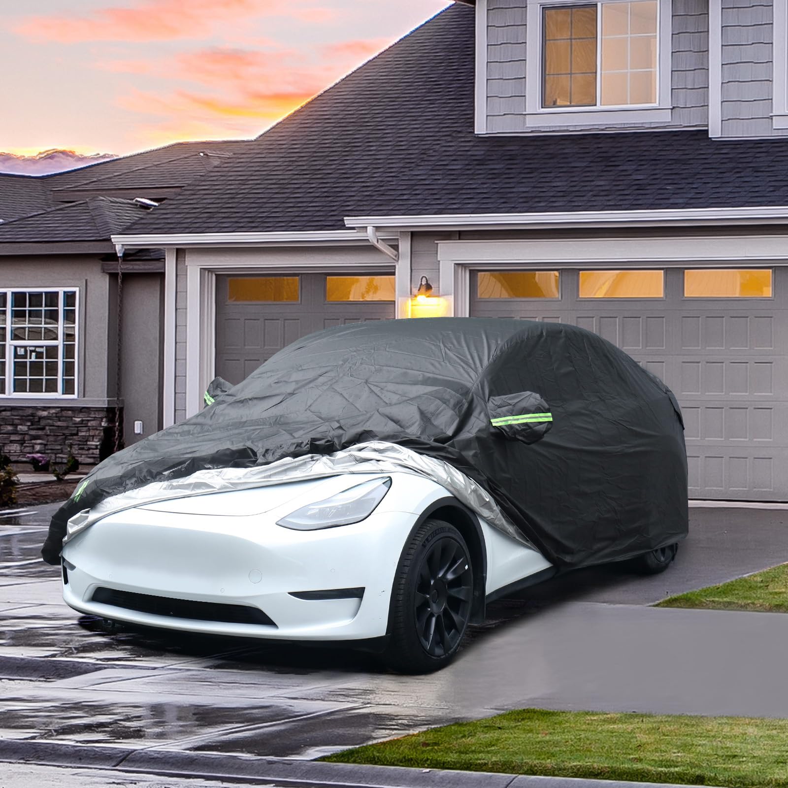 BASENOR Tesla Model Y Autoabdeckung Allwetter-UV-Schutz Volles Außenzubehör mit Ladeanschlussöffnung & belüftetem Netz für Model Y 2024 2023 2022 2021 Gen 2 Schnee von BASENOR