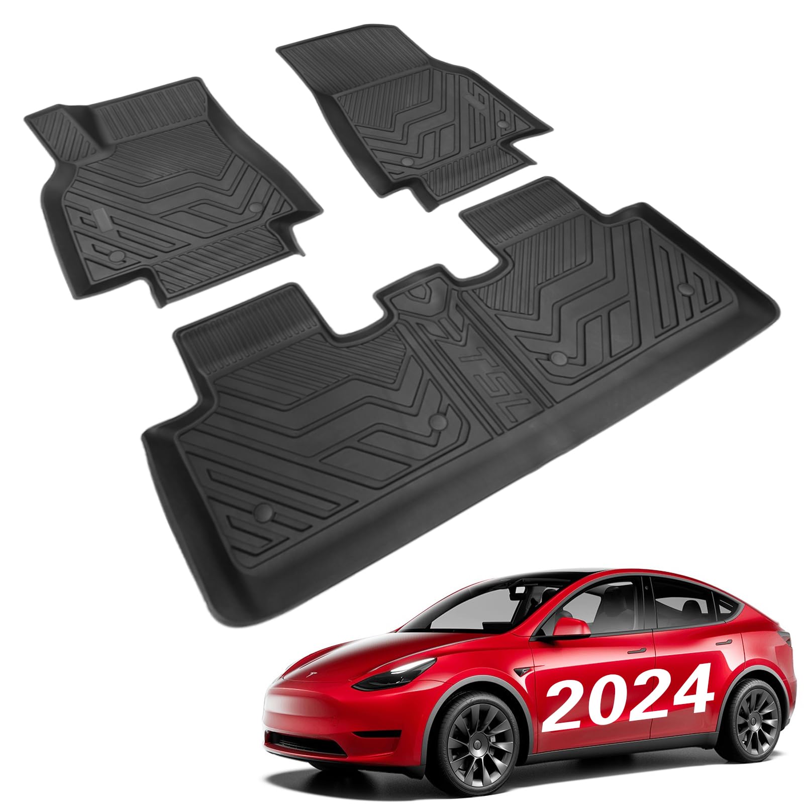 BASENOR Tesla Model Y Fußmatten 3D Allwetter Bodenmatte Anti Rutsch wasserdichte Bodeneinlagen Set Model Y Zubehör 2024 2023 2022 2021 von BASENOR