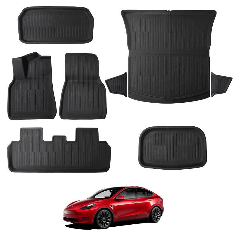 BASENOR Tesla Model Y Fußmatten 3D Komplettset Innenauskleidungen Allwetter-Anti-Rutsch-wasserdichte Kofferraummatten Zubehör Kompatibel mit Model Y 2023 2022 2021 8er-Set (passend für 5-Sitzer) von BASENOR