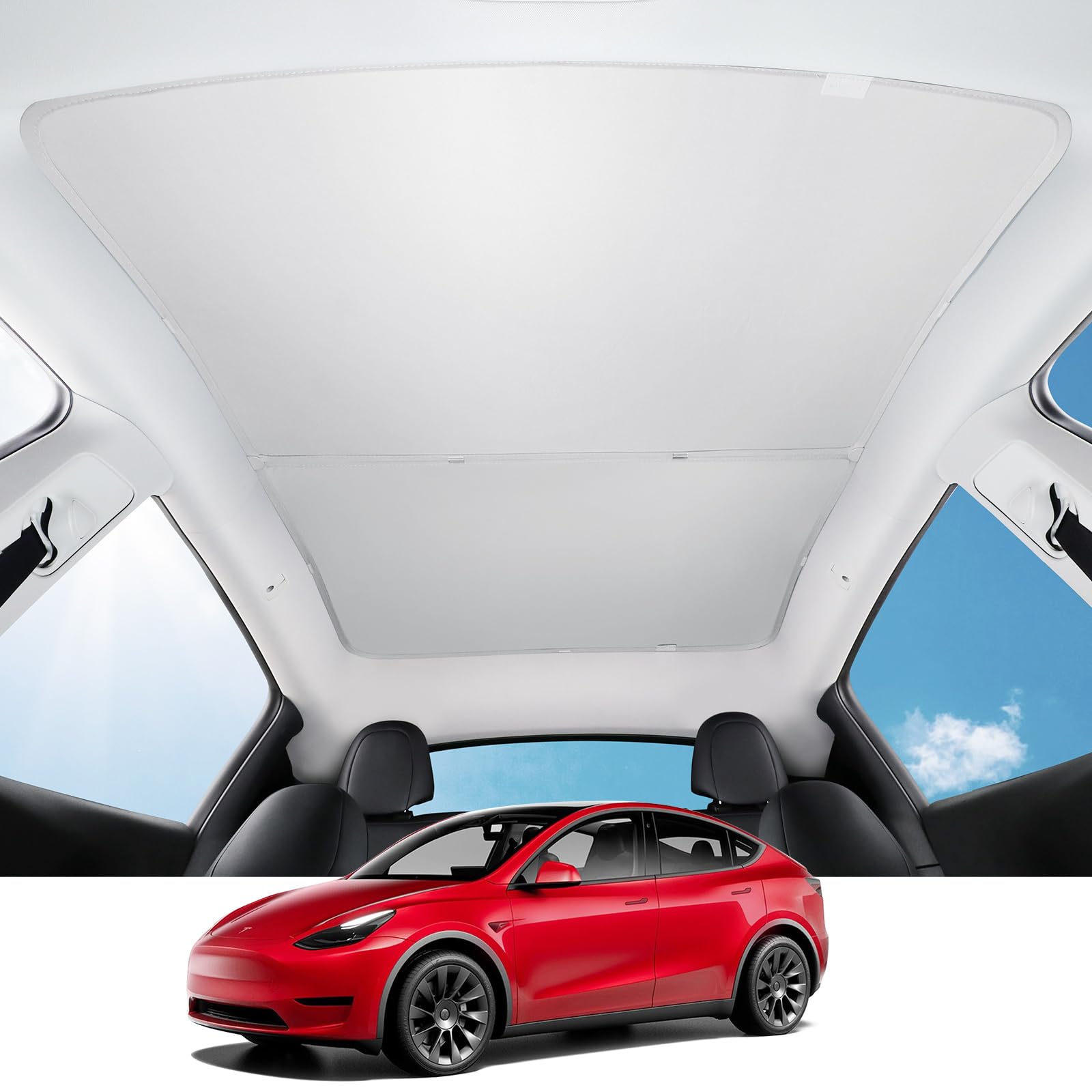 BASENOR Upgraded Tesla Model Y Sunshade Roof, [Nano Ice-Crystal Coatings] Heat Insulation Glass Roof Shade, Top Window Retractable Sun Protection, Sunroof Blocking Cover for Model Y 2020-2024 Gray von BASENOR