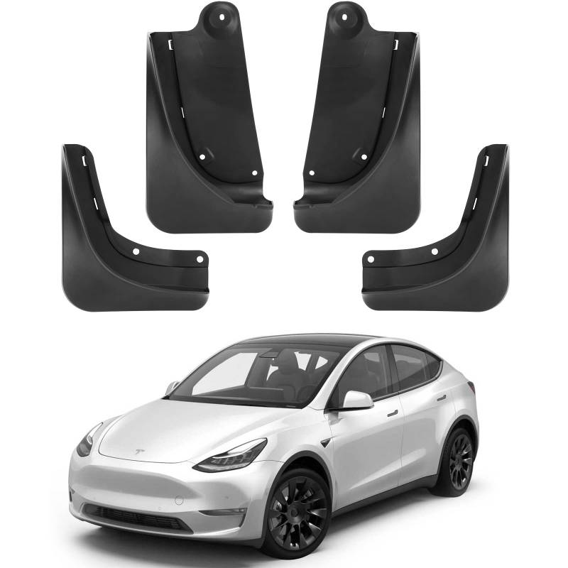 BASENOR 2024Upgraded Tesla Model Y Schmutzfänger Splash Guards Kotflügel Kein Bohren Kein Klebeband Schmutzfänger All Weather Protector Kotflügel für Model Y Exterior Zubehör (4er Set) von BASENOR