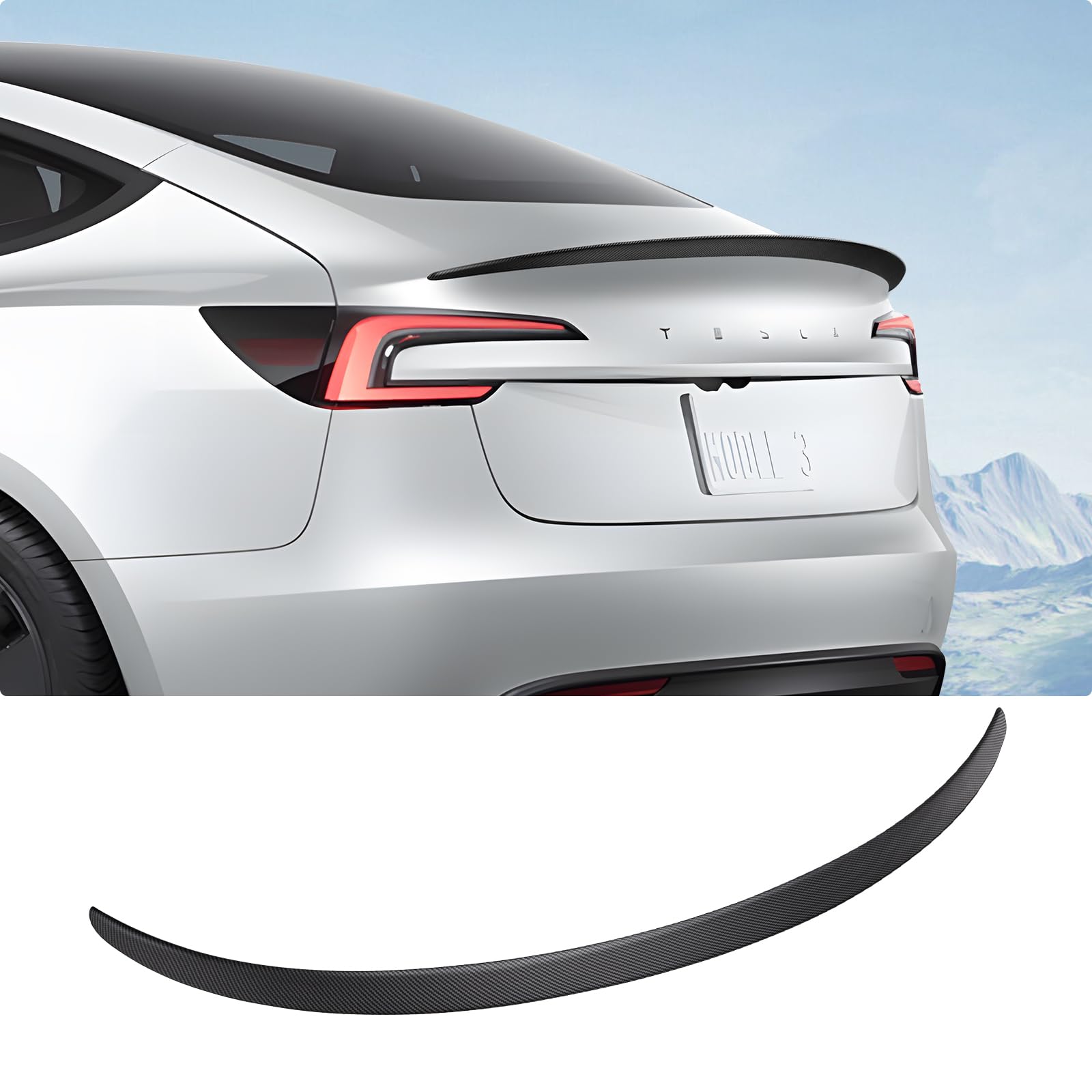 Spoiler Fit für Tesla Modell 3 2024, Upgrade ABS Material hintere Spoiler Flügel OEM hintere Kofferraum Lippe, Modell 3 Highland Zubehör (glänzende Kohlefaser) von BASENOR