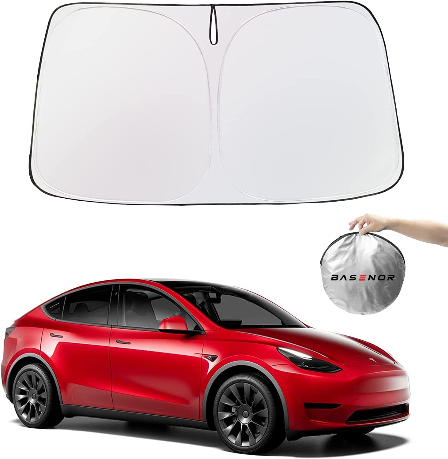 BASENOR Tesla Model Y Model 3 Windschutz Sonnenblende Klappbarer Sonnenblende Schutz Sonnenblende Abdeckung 2024 Upgrade von BASENOR