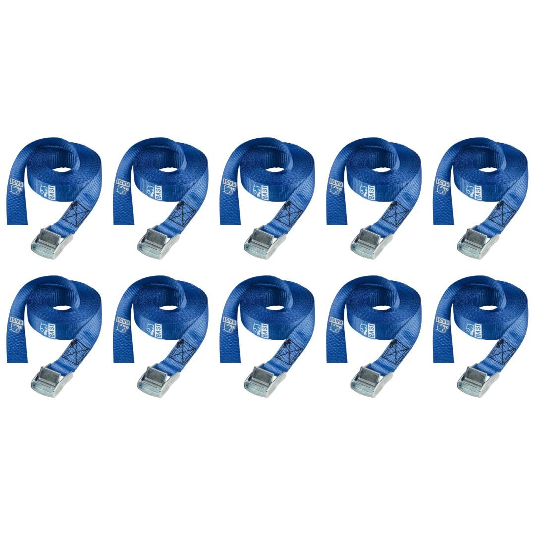 BASI | 10er Set Spanngurte mit Klemmschloss | bis 100 KG belastbar | Zurrgurte in blau | Länge 250 cm x Breite 2,5 cm | Befestigungsriemen | TÜV geprüft | Expander mit Schnappverschluss | 10 Stück BASI | 10er Set Spanngurte mit Klemmschloss | bis 100 KG belastbar | Zurrgurte in blau | Länge 250 cm x Breite 2,5 cm | Befestigungsriemen | TÜV geprüft | Expander mit Schnappverschluss | 10 Stück von BASI