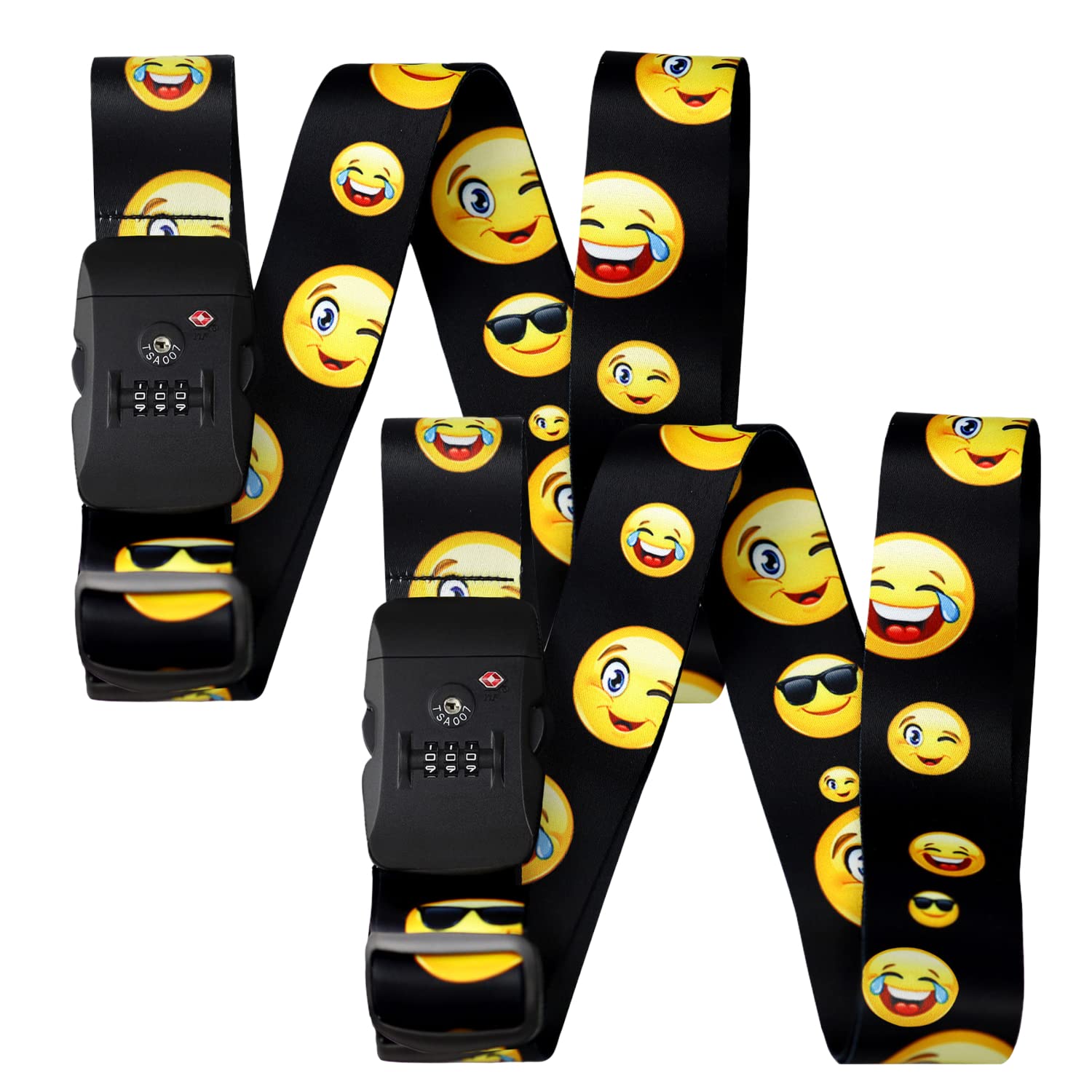 BASI | Koffergurt Smiley mit TSA Zahlenschloss 3-stellig | 2er Set | auffälliges Kofferband | Robustes Gepackband Gepäckgurt | verstellbar | 2 Stück BASI | Koffergurt Smiley mit TSA Zahlenschloss 3-stellig | 2er Set | auffälliges Kofferband | Robustes Gepackband Gepäckgurt | verstellbar | 2 Stück von BASI