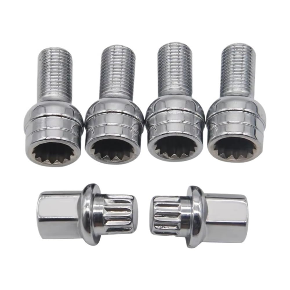 BASPHHH Felgenschraube Kompatibel mit A4 für A6 für A8 für TT Auto Chrom Radschraube Bolzen Kontermutter Schlüsseladapter 14mmX1.5 8D0601139F von BASPHHH