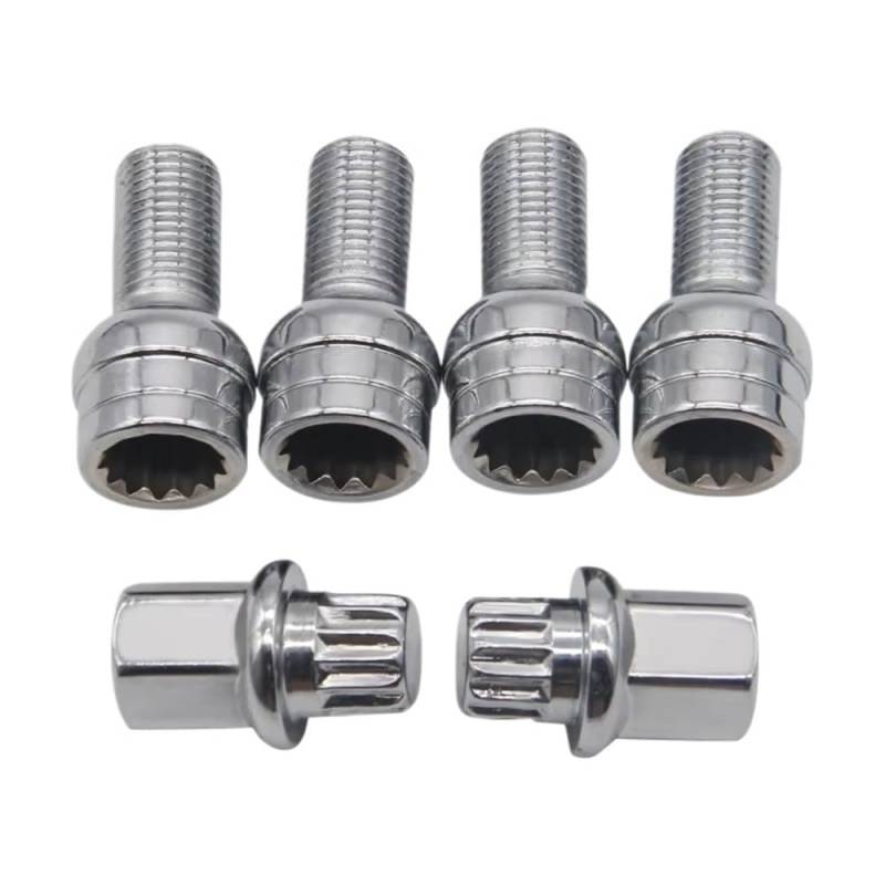 BASPHHH Felgenschraube Kompatibel mit A4 für A6 für A8 für TT Auto Chrom Radschraube Bolzen Kontermutter Schlüsseladapter 14mmX1.5 8D0601139F von BASPHHH
