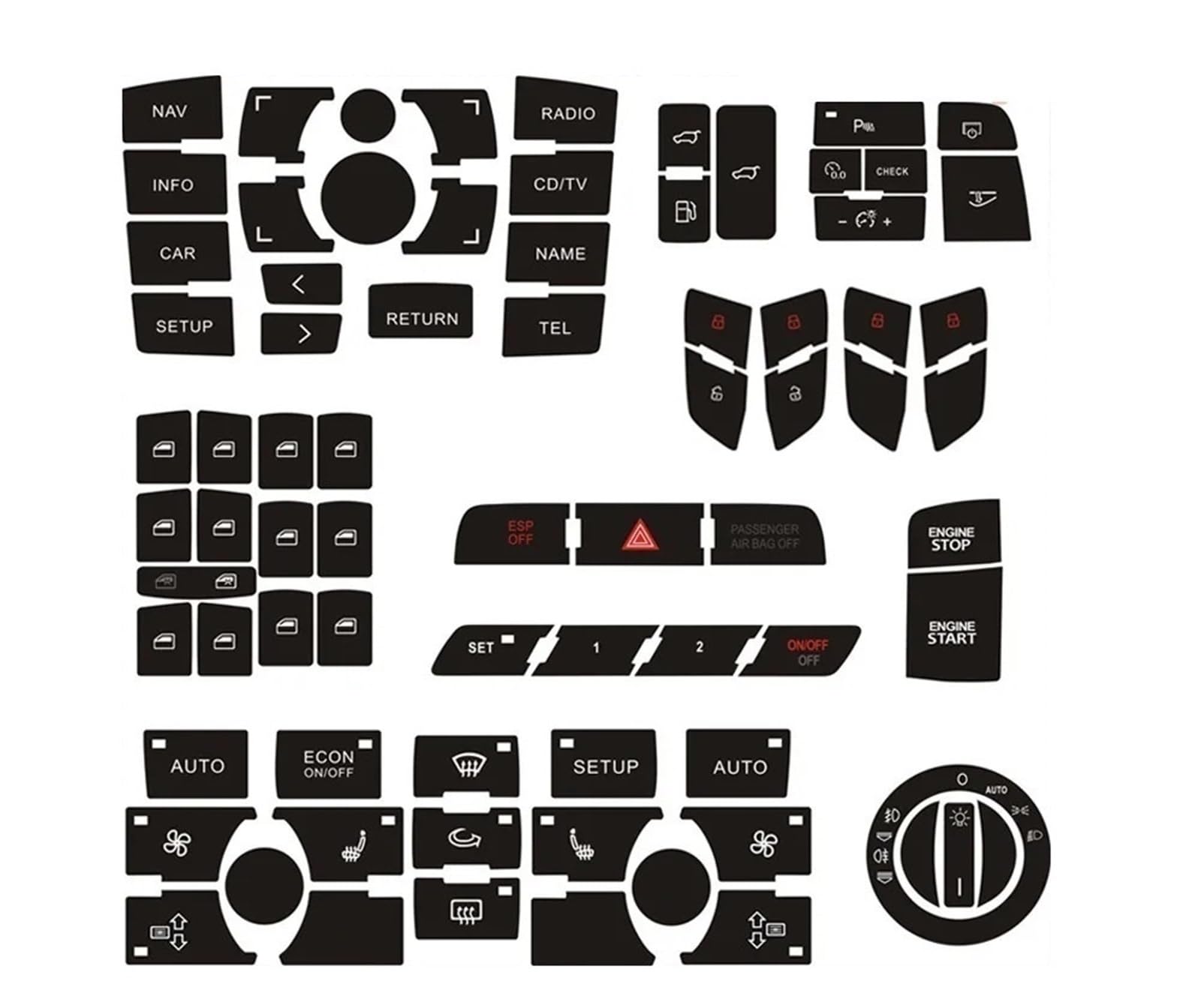 BASPHHH Kompatibel mit Q7 4L 2003–2014, CD-Radio-Audio-Knopf-Reparatur-Aufkleber, Tuning-Zubehör, Nacharbeiten, kaputte Konsolentasten von BASPHHH