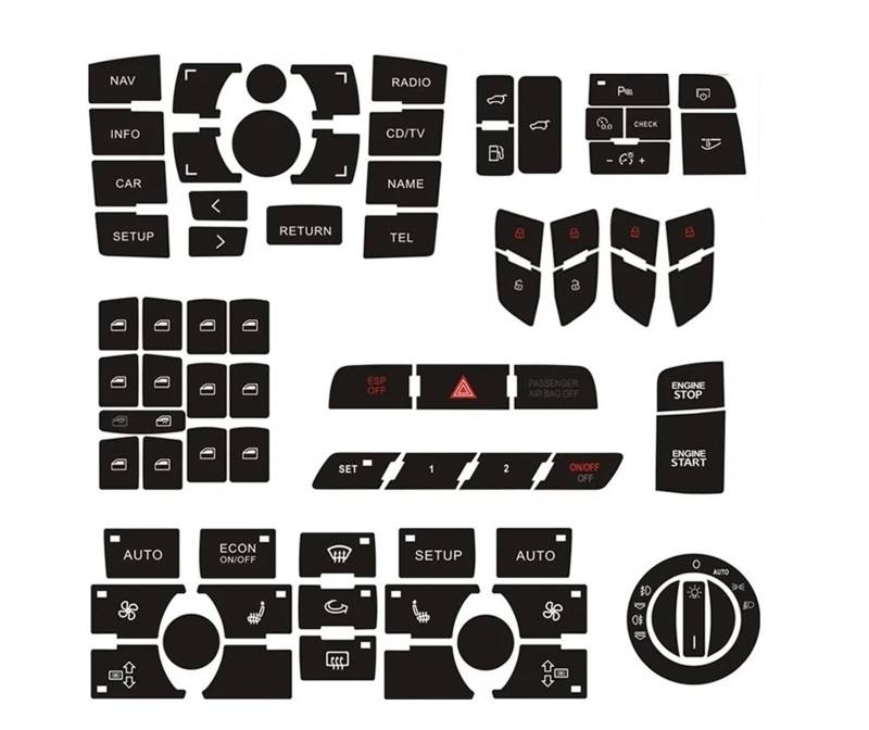 BASPHHH Kompatibel mit Q7 4L 2003–2014, CD-Radio-Audio-Knopf-Reparatur-Aufkleber, Tuning-Zubehör, Nacharbeiten, kaputte Konsolentasten von BASPHHH