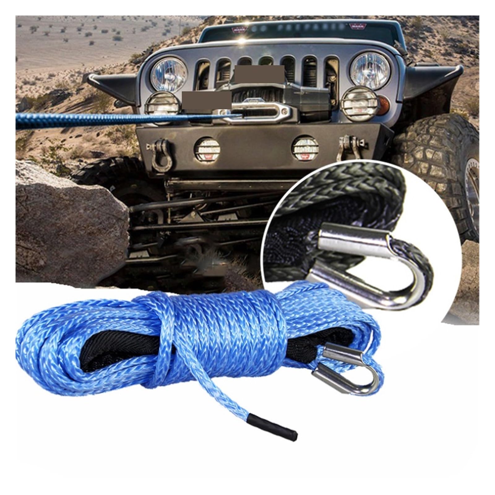 15 m 6 mm/7 mm Abschleppseil for Windenseil, Kunstfaser, 5800 lbs/7700 lbs/9300 lbs for ATV UTV SUV 4X4 4WD(7mmx15m Blue) von BASSFLY