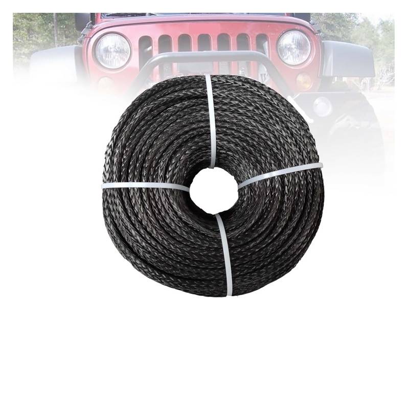 6 mm 100 m UHMWPE-Segelflugzeug-Windenseil for Geländewagen, ATV, UTV, SUV, LKW, Boot, Windenzubehör(Noir) von BASSFLY