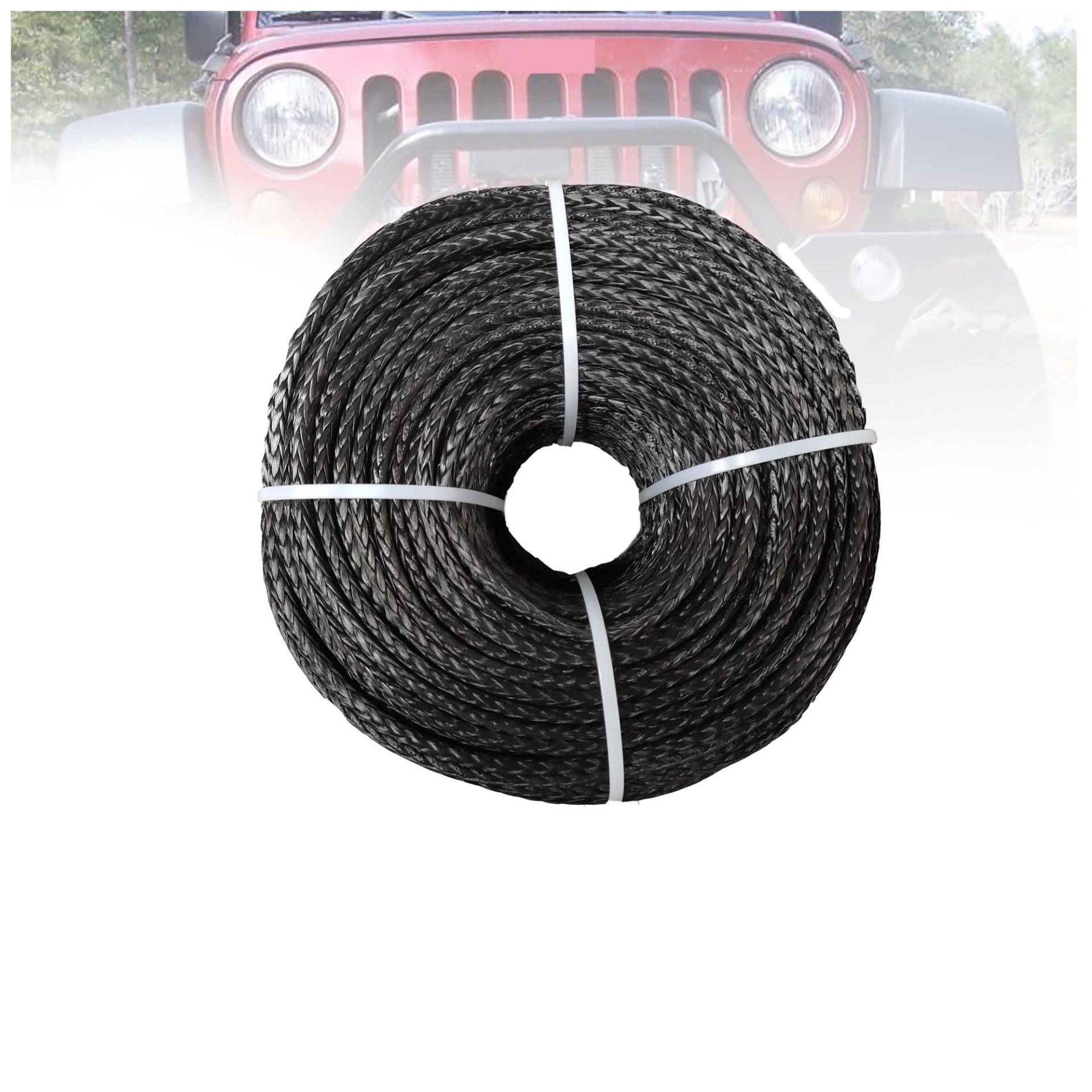 6 mm x 100 m UHMWPE-Windenseil-Schleppleine, ATV-Windenseil-Windenkabel for ATV UTV SUV 4X4 4WD Off-Road(Noir) von BASSFLY