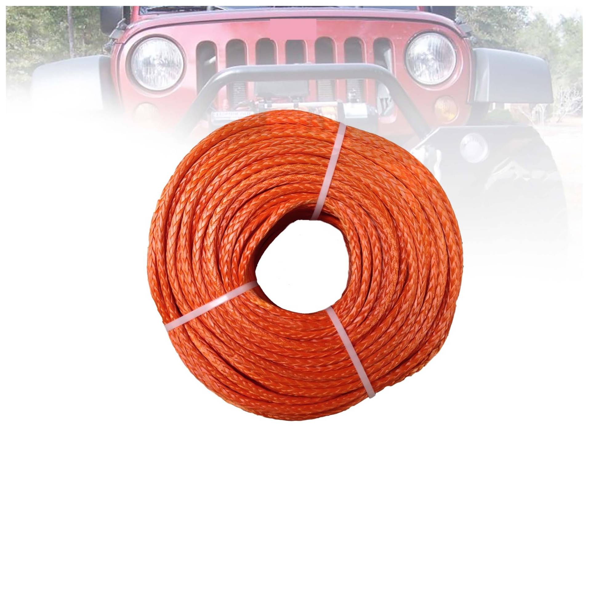 6 mm x 100 m UHMWPE-Windenseil-Schleppleine, ATV-Windenseil-Windenkabel for ATV UTV SUV 4X4 4WD Off-Road(Orange) von BASSFLY