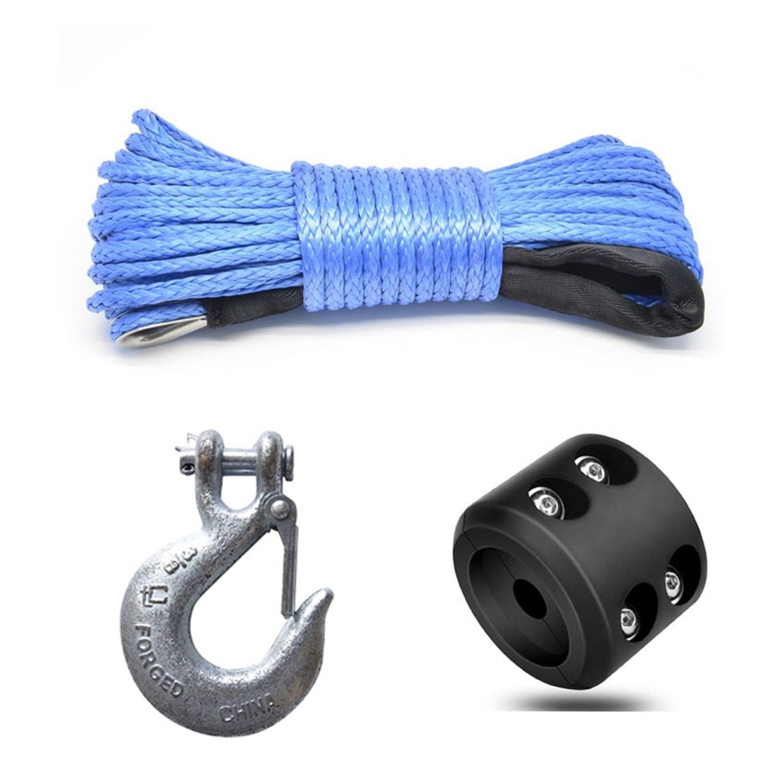 7700LBs Windenleine Kabel Seilwinden Abschlepphaken Stopper Gummi for ATV SUV UTV Truck Offroad Zubehör Windenseil Abschleppgurt(1 Set Blue) von BASSFLY