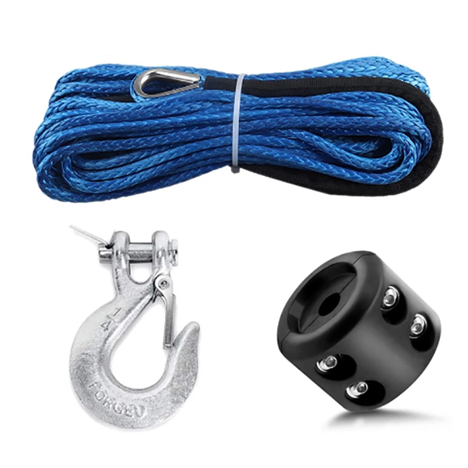 7700LBs Windenlinie Kabelseilwinden Abschlepphaken Stopper Gummi for ATV SUV UTV Truck Offroad Zubehör(Blue Silver Black) von BASSFLY