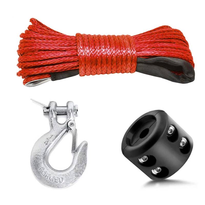 7700LBs Windenlinie Kabelseilwinden Abschlepphaken Stopper Gummi for ATV SUV UTV Truck Offroad Zubehör(Red Silver Black) von BASSFLY