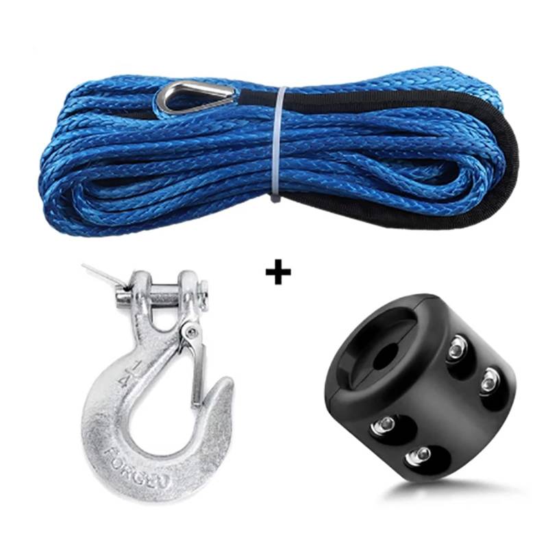 7700LBs Windenseil-Kabelseil, Winden-Abschlepphaken-Stopper-Gummi for ATV-SUV-UTV-LKW-Offroad-Zubehör(Blue Silver Black) von BASSFLY